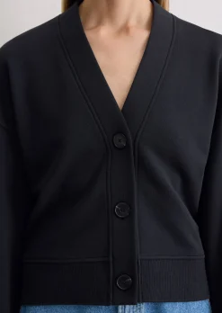 Sweat-Cardigan relaxed mit Rippstrick-Bund