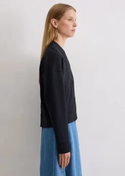 Sweat-Cardigan relaxed mit Rippstrick-Bund