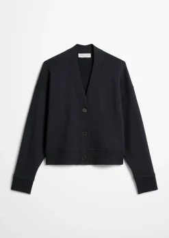 Sweat-Cardigan relaxed mit Rippstrick-Bund