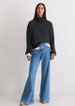 Sweatshirt relaxed mit breitem Rippstrick-Bund