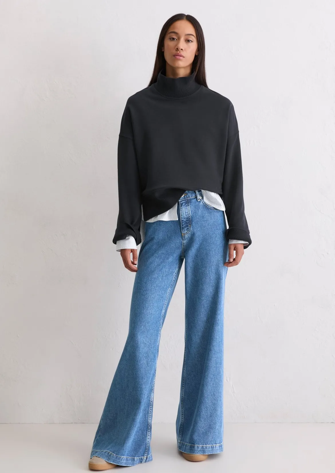 Sweatshirt relaxed mit breitem Rippstrick-Bund