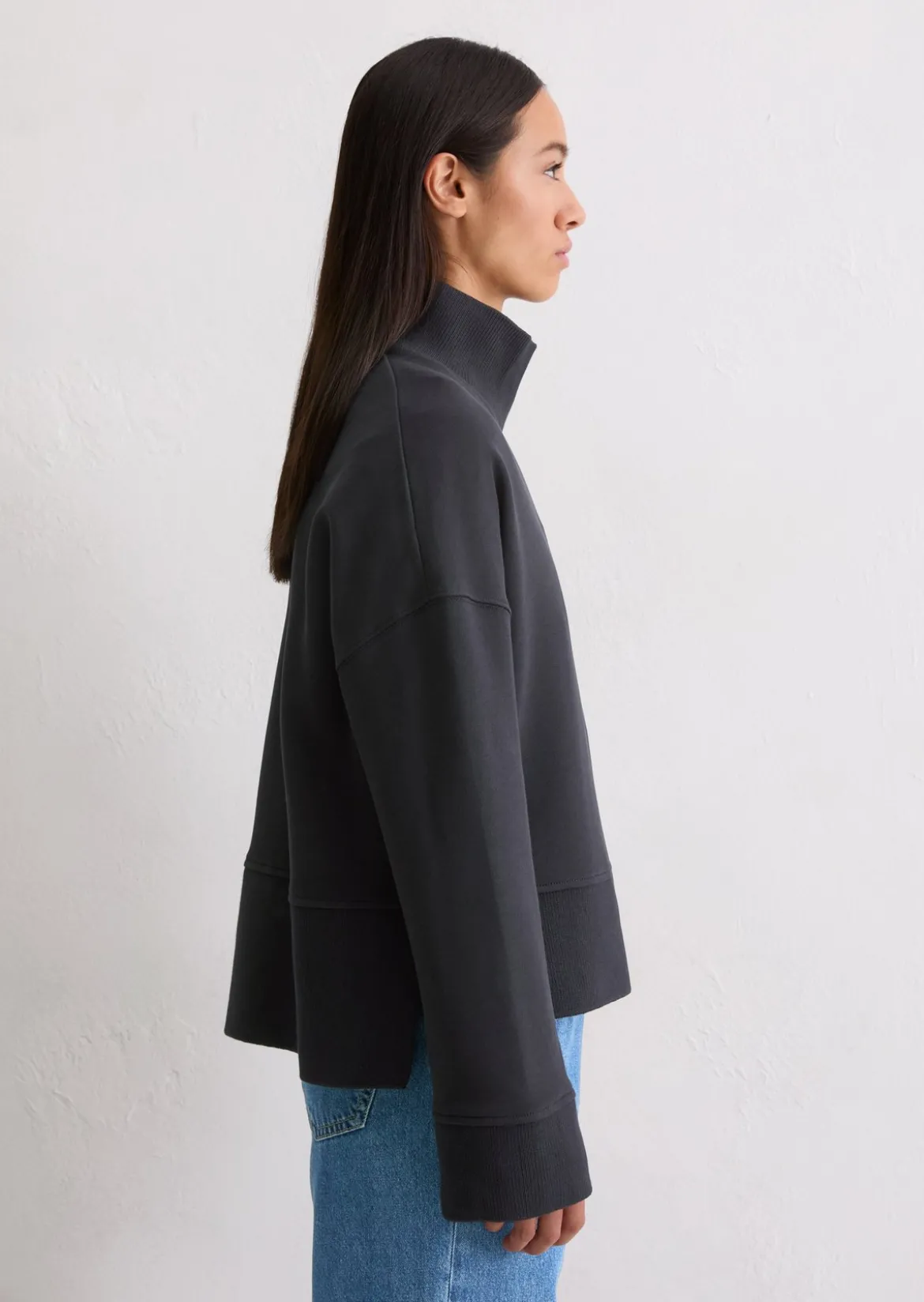 Sweatshirt relaxed mit breitem Rippstrick-Bund