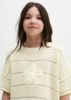 TEENS-GIRLS Kurzarm-Strickshirt mit Lochstrickmuster