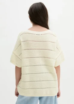 TEENS-GIRLS Kurzarm-Strickshirt mit Lochstrickmuster
