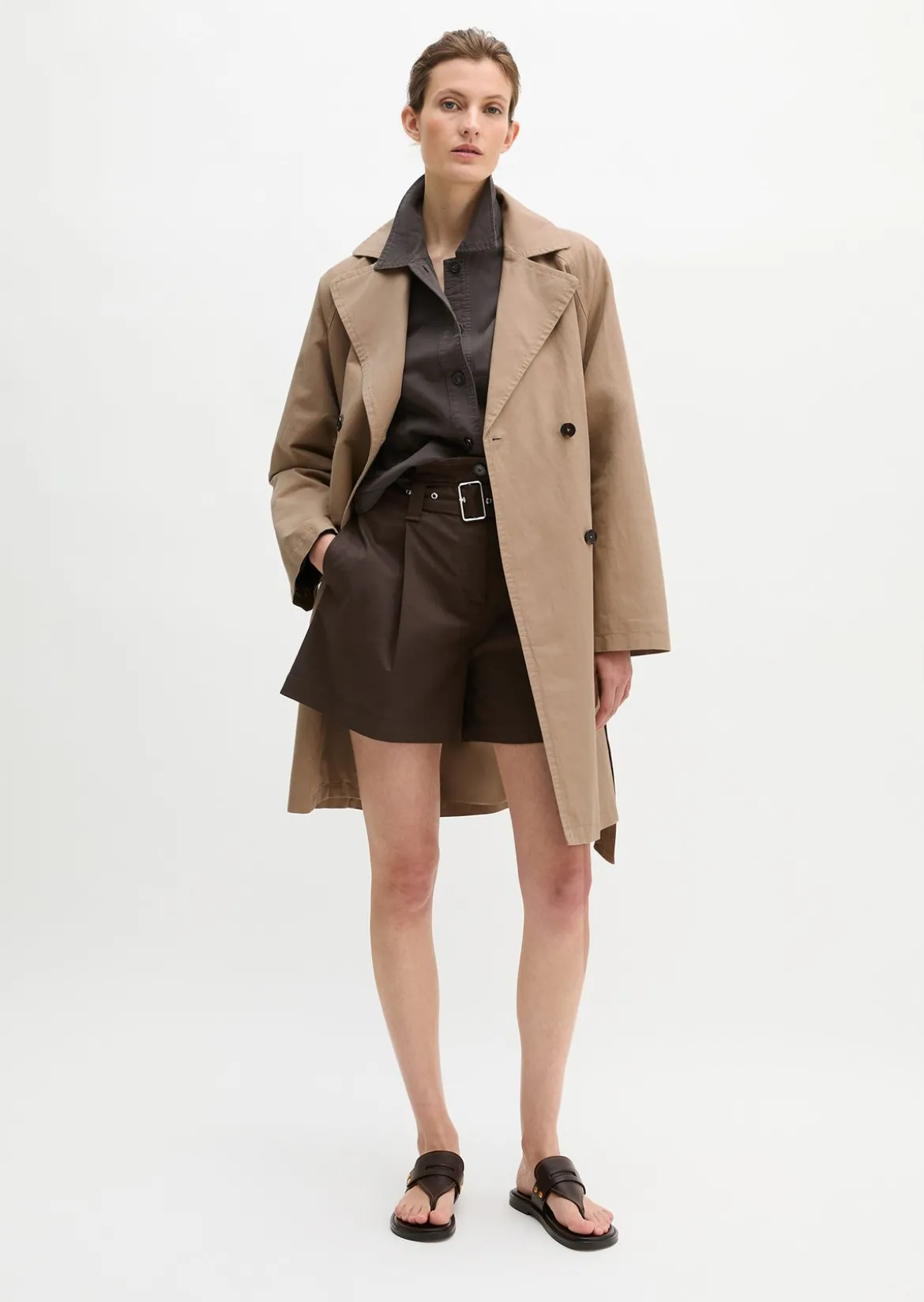 Trenchcoat regular in lässigem Baumwoll-Crinkle-Mix