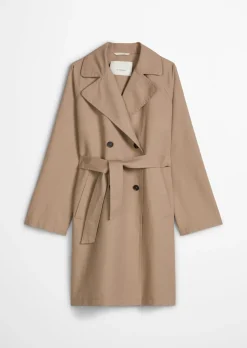 Trenchcoat regular in lässigem Baumwoll-Crinkle-Mix