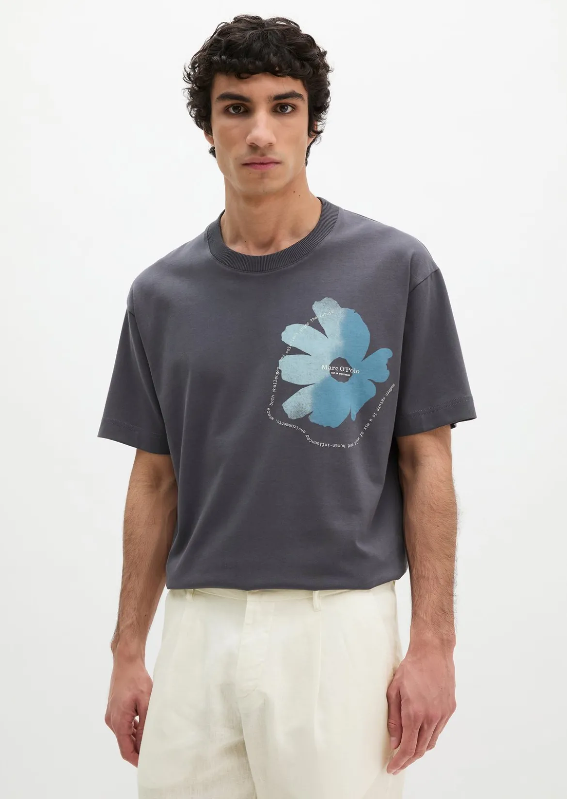 T-Shirt loose mit floralem Brustprint