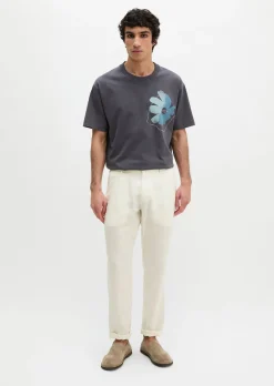 T-Shirt loose mit floralem Brustprint