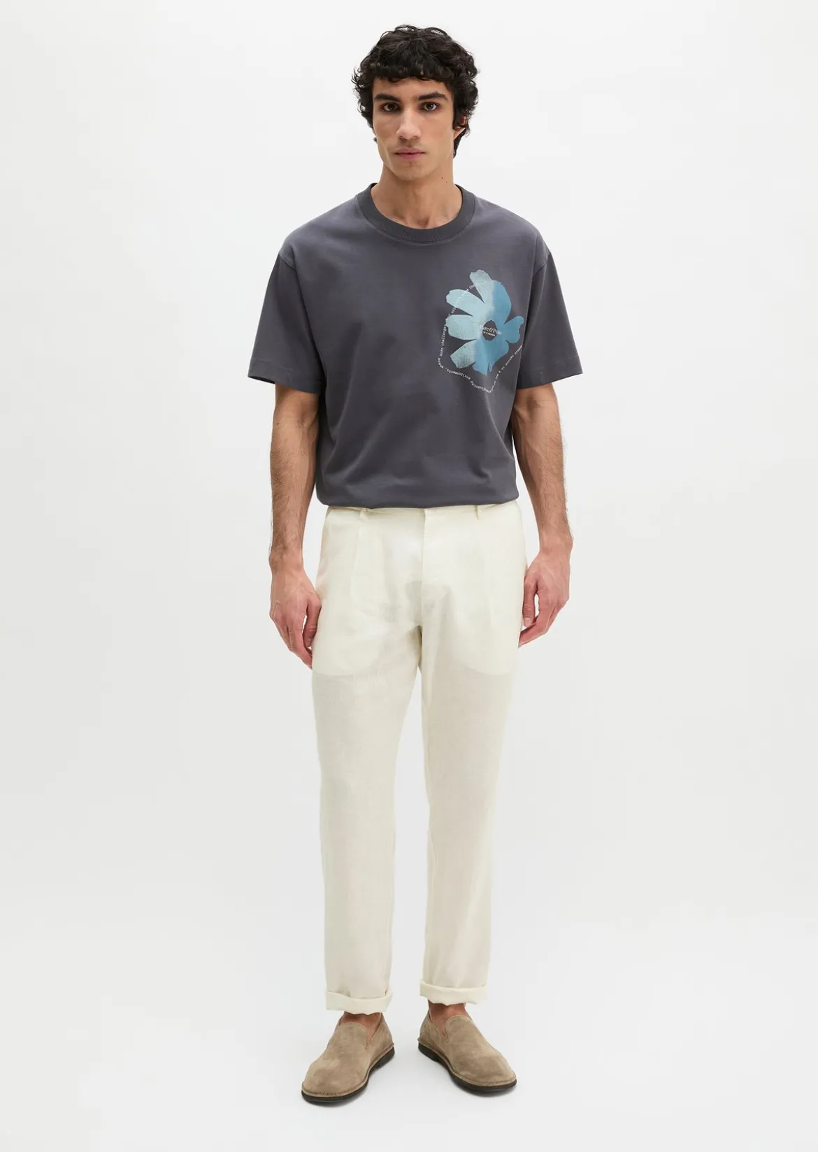 T-Shirt loose mit floralem Brustprint