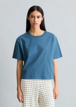 T-Shirt mit Broderie Anglaise relaxed aus Material-Mix