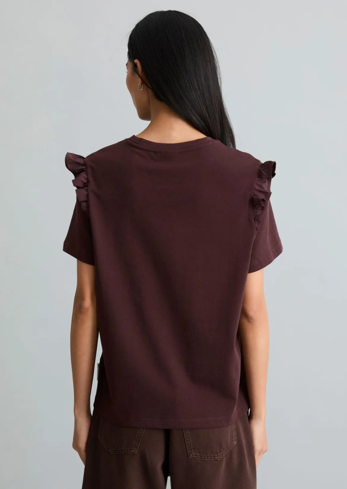 T-Shirt regular mit Popline-Rüschen am Arm