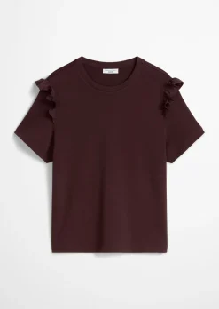 T-Shirt regular mit Popline-Rüschen am Arm