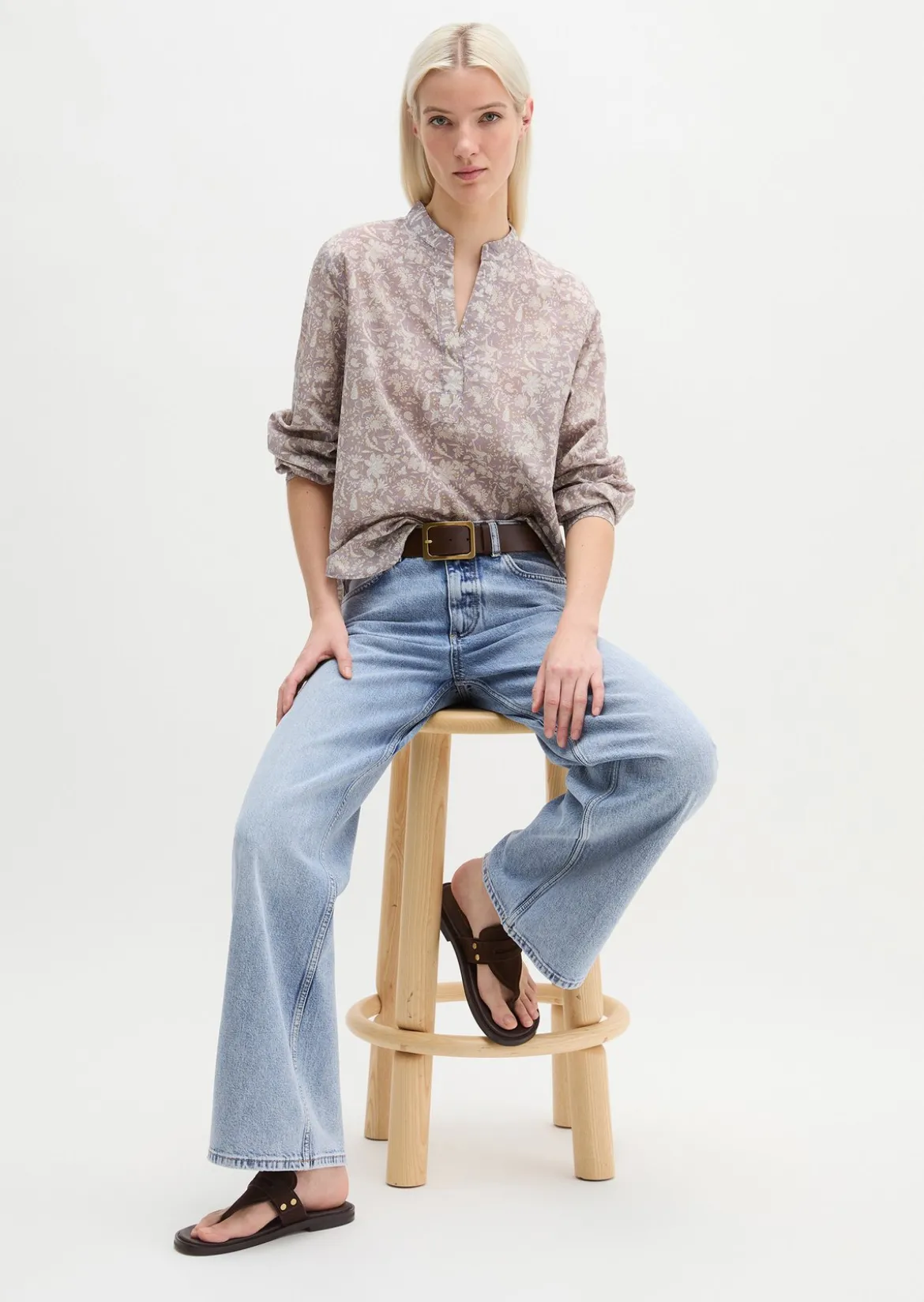 Tunika-Bluse regular aus bedrucktem Baumwoll-Voile