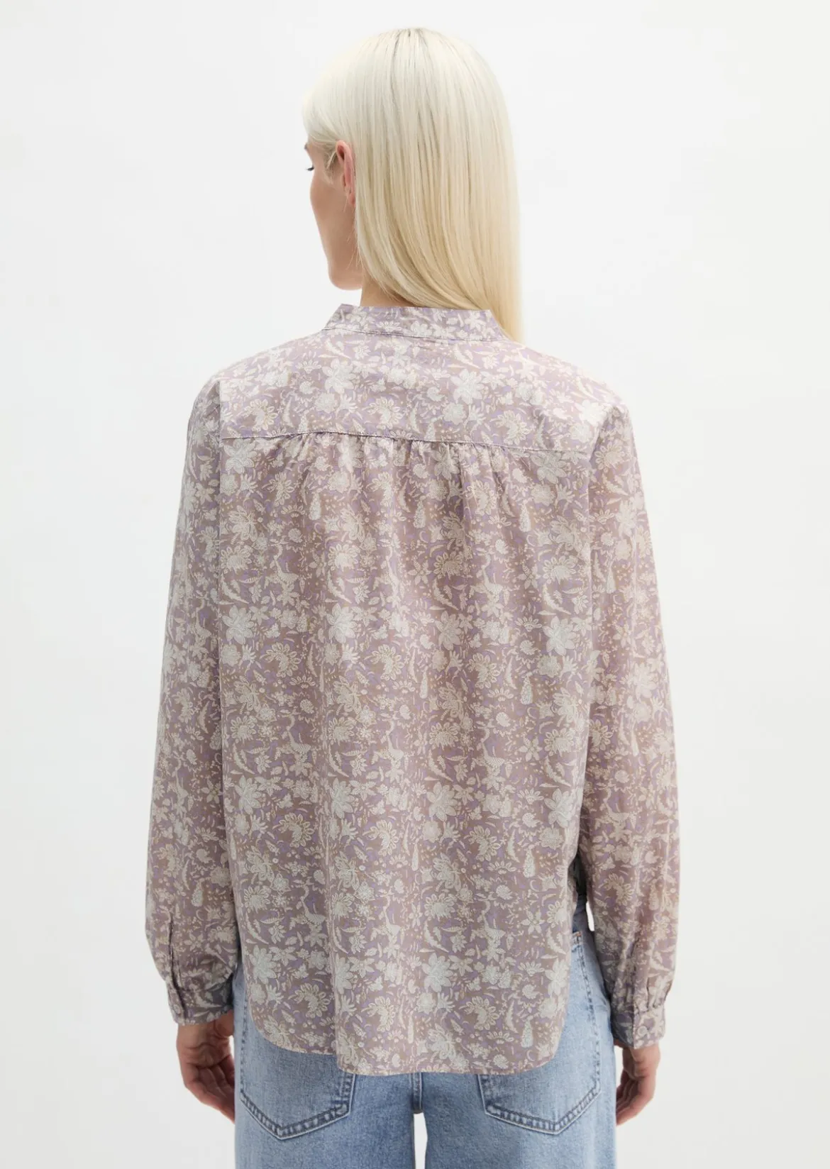 Tunika-Bluse regular aus bedrucktem Baumwoll-Voile