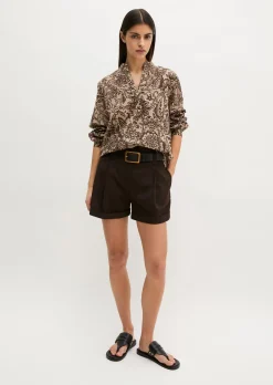 Tunika-Bluse regular aus bedrucktem Baumwoll-Voile