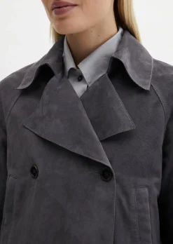 Velourslederjacke im Trench-Stil relaxed aus softem Ziegenleder