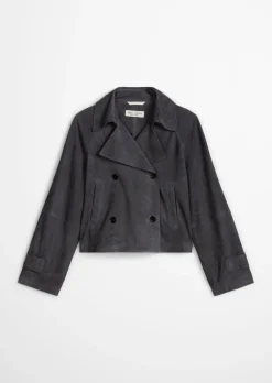 Velourslederjacke im Trench-Stil relaxed aus softem Ziegenleder