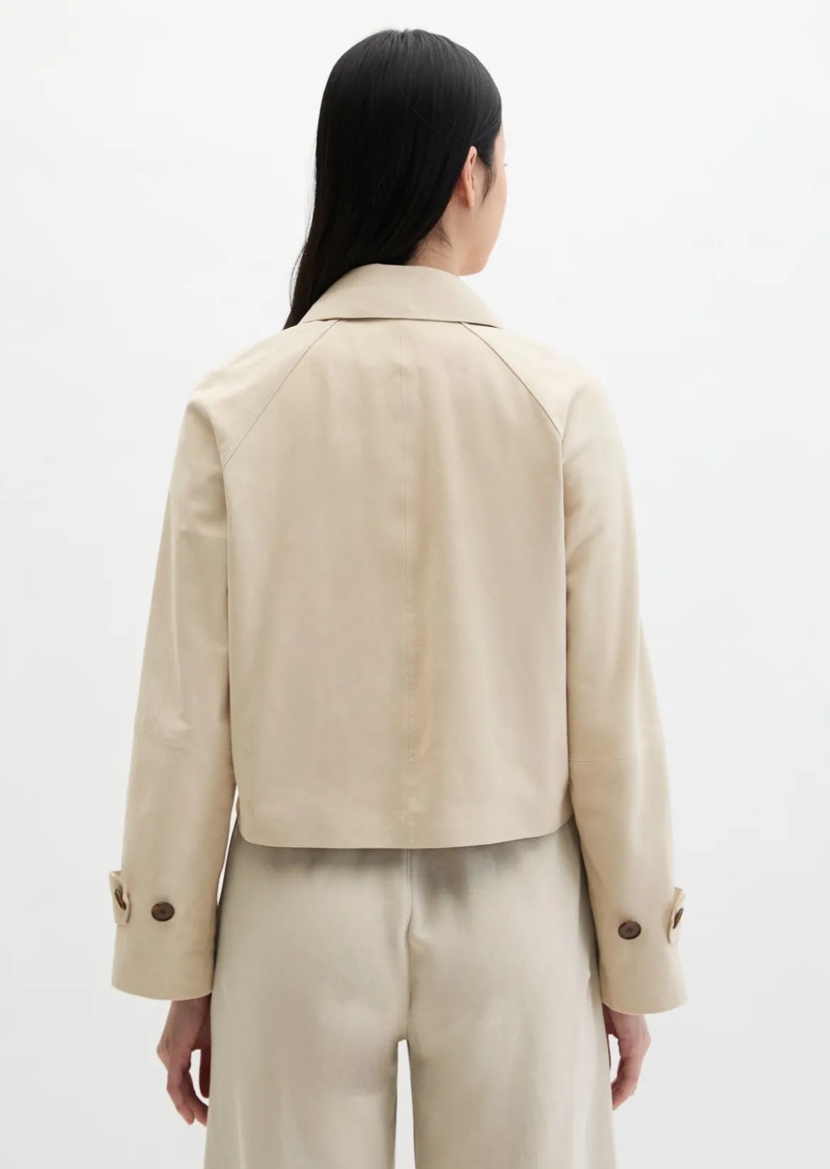Velourslederjacke im Trench-Stil relaxed aus softem Ziegenleder