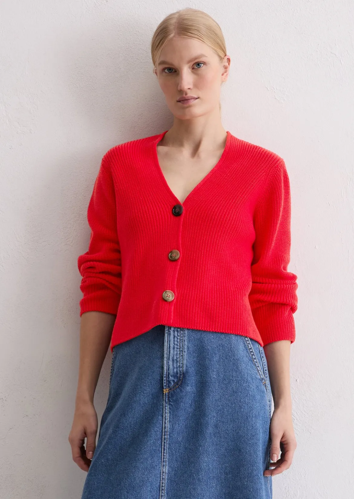 V-Neck-Cardigan relaxed aus Heavy-Weight-Organic-Cotton