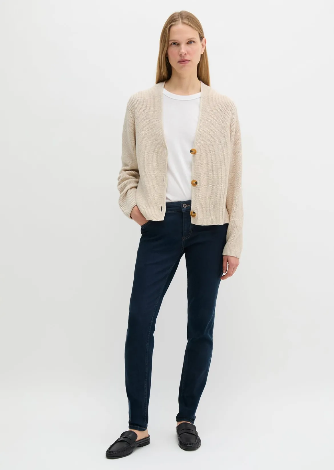 V-Neck-Cardigan relaxed aus Heavy-Weight-Organic-Cotton