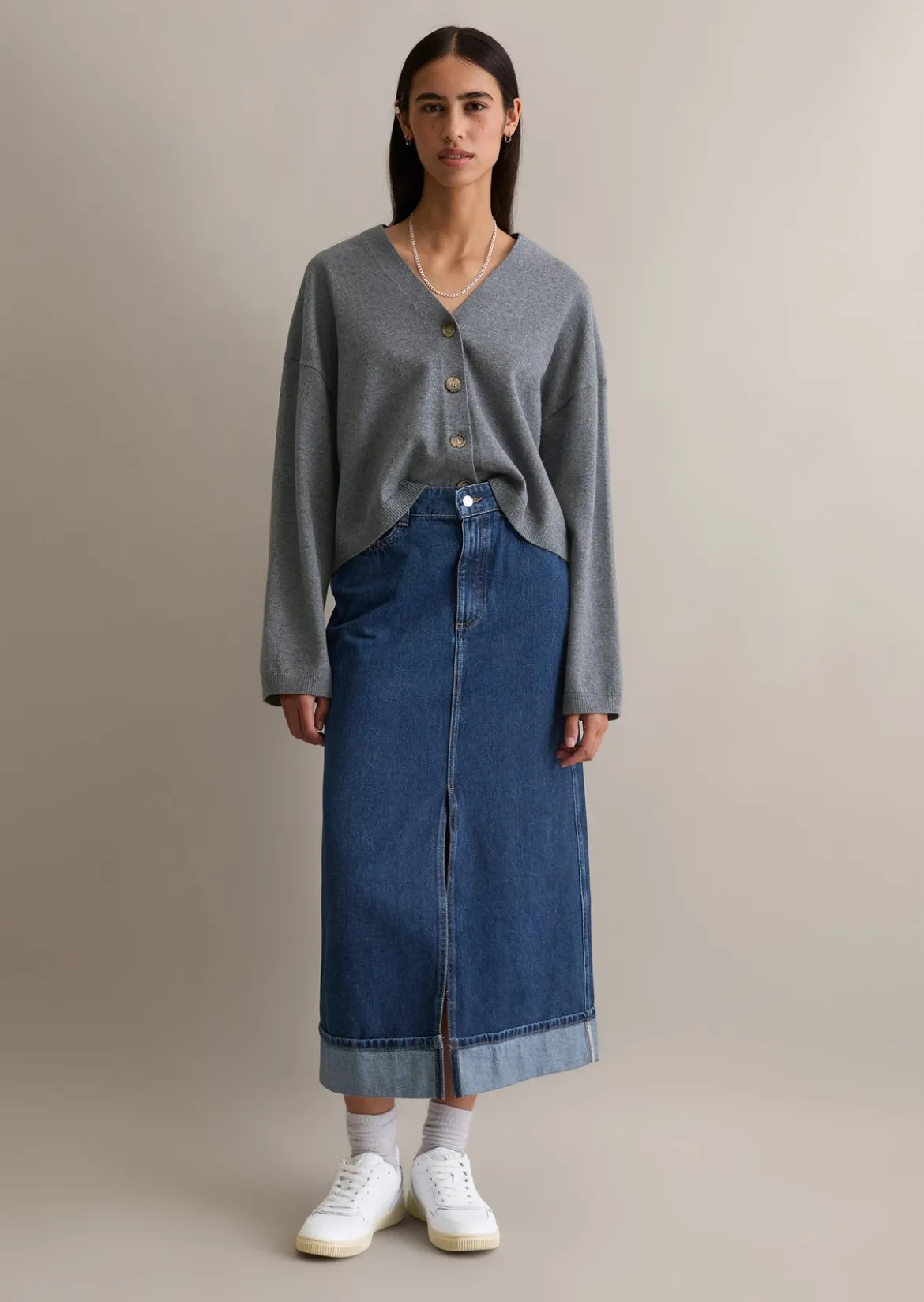 V-Neck-Cardigan relaxed aus Soft Cotton Stretch