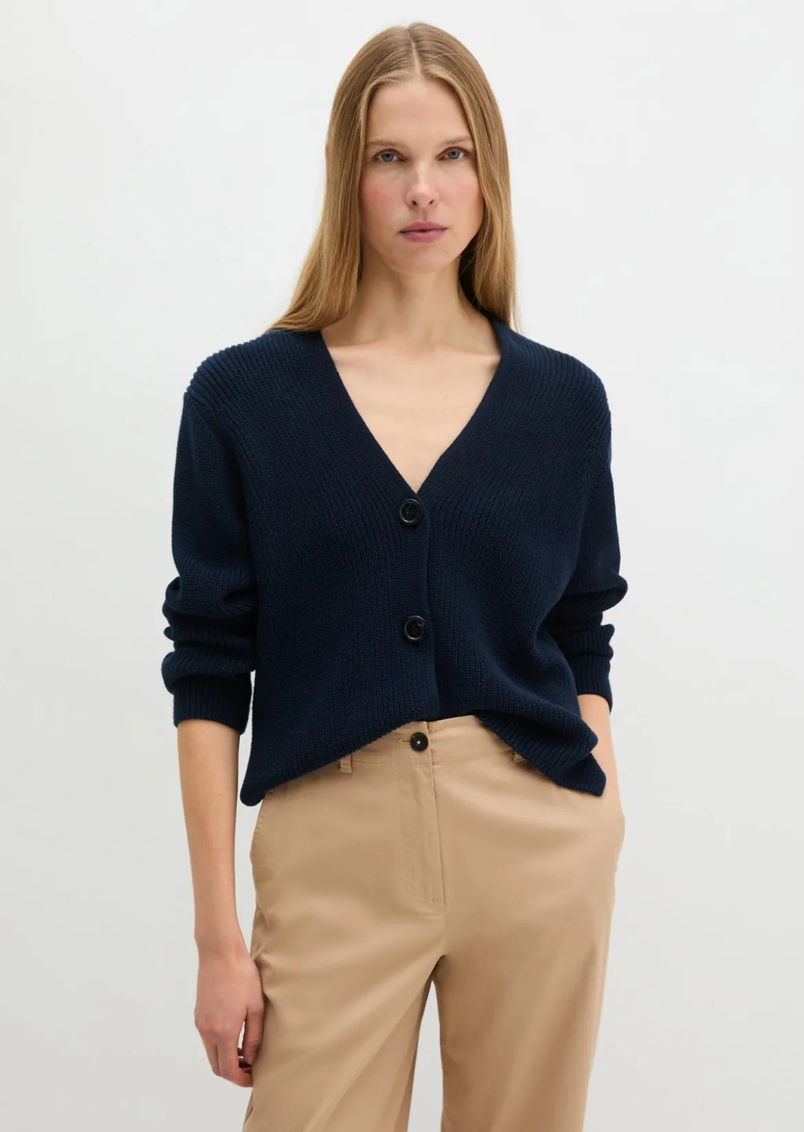 V-Neck-Cardigan relaxed aus Heavy-Weight-Organic-Cotton