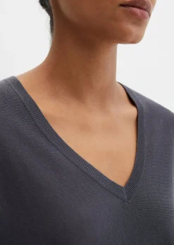 V-Neck-Pullover oversize aus Merinowolle-Viskose-Mix