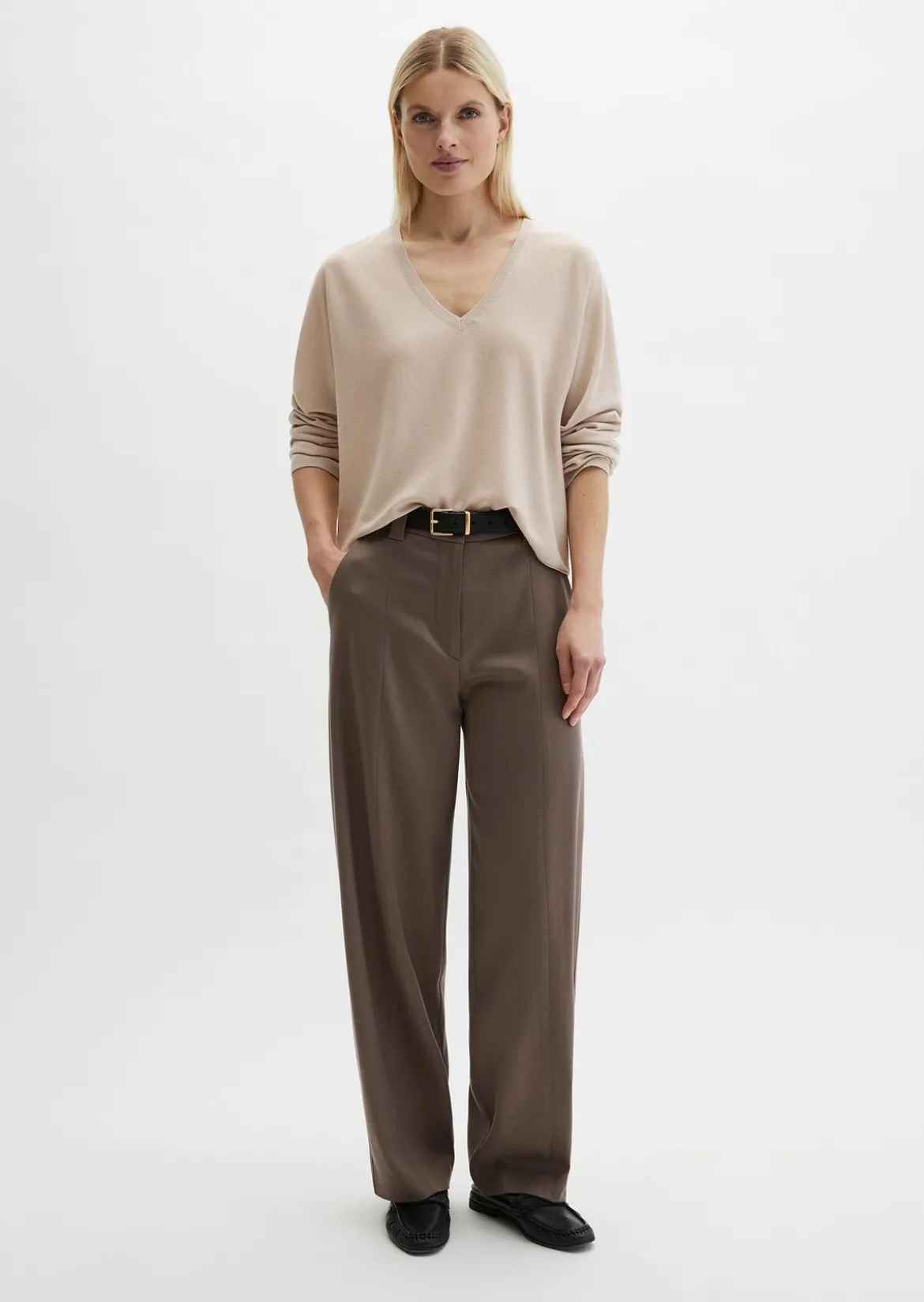 V-Neck-Pullover oversize aus Merinowolle-Viskose-Mix
