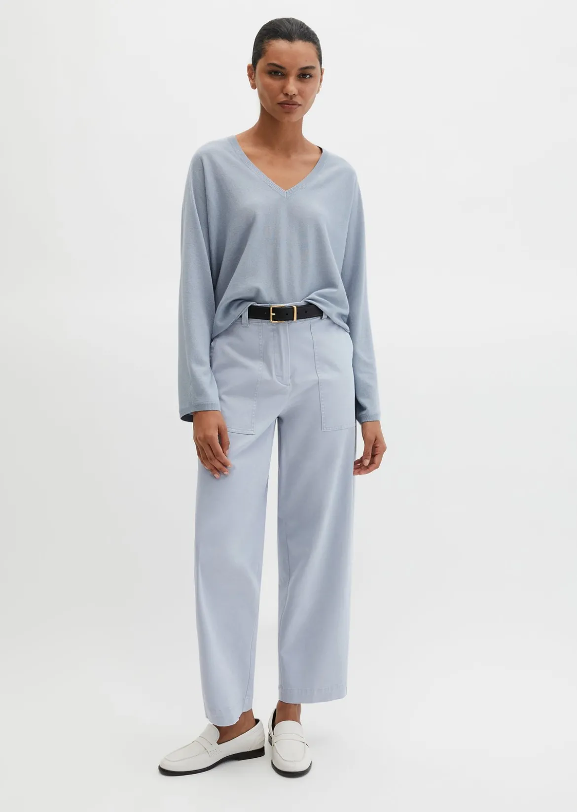 V-Neck-Pullover oversize aus Merinowolle-Viskose-Mix