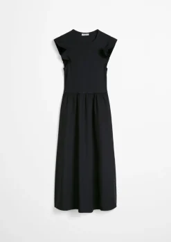 Volant-Jerseykleid flared mit Baumwoll-Popelinerock