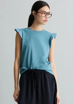 Volant-T-Shirt regular aus Material-Mix
