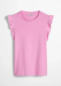 Volant-T-Shirt regular aus Material-Mix