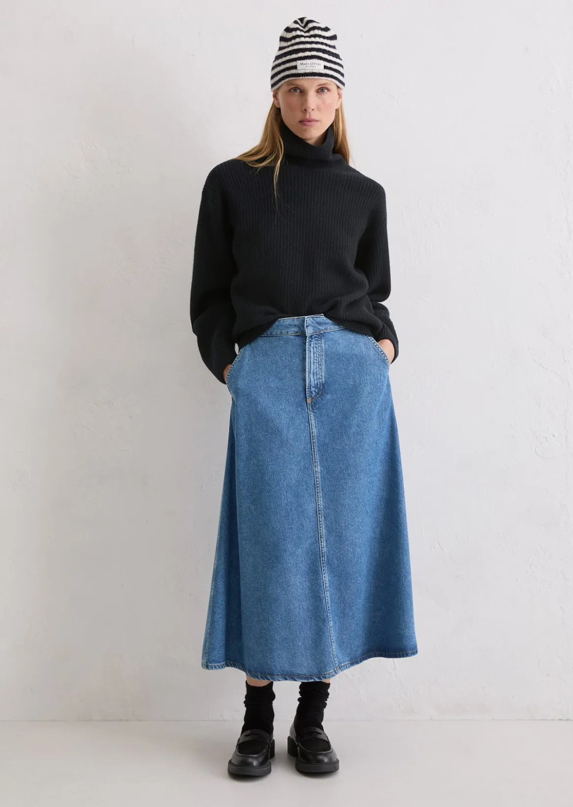 Wadenlanger Jeansrock A-Shape aus softem Lyocell-Baumwolle-Mix