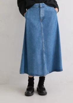 Wadenlanger Jeansrock A-Shape aus softem Lyocell-Baumwolle-Mix