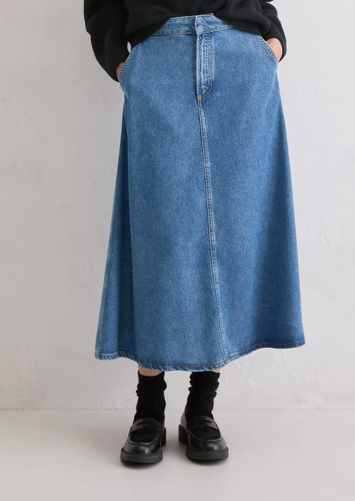 Wadenlanger Jeansrock A-Shape aus softem Lyocell-Baumwolle-Mix