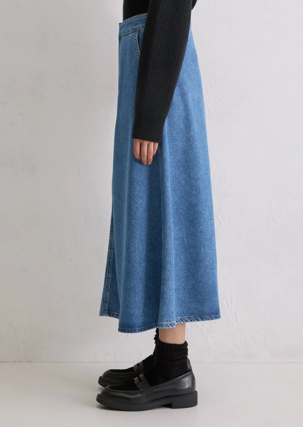 Wadenlanger Jeansrock A-Shape aus softem Lyocell-Baumwolle-Mix