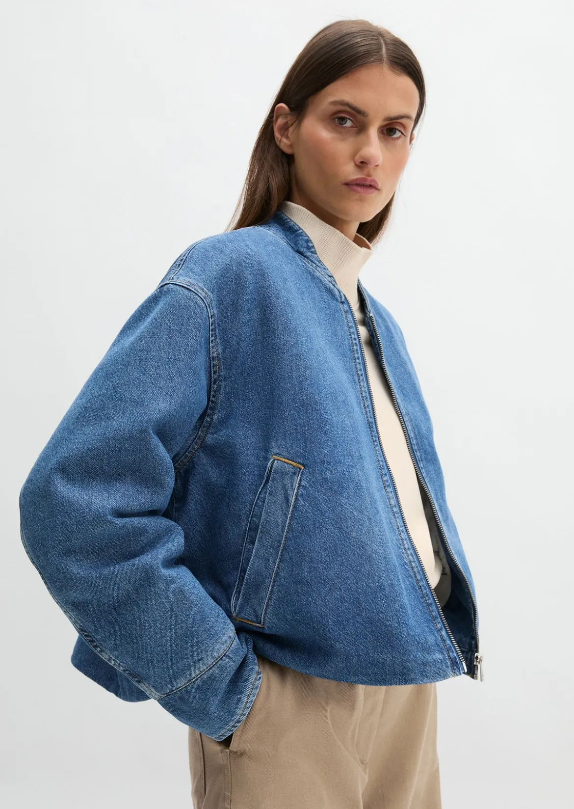 Wattierter Jeansblouson regular aus Lyocell-Baumwolle-Mix