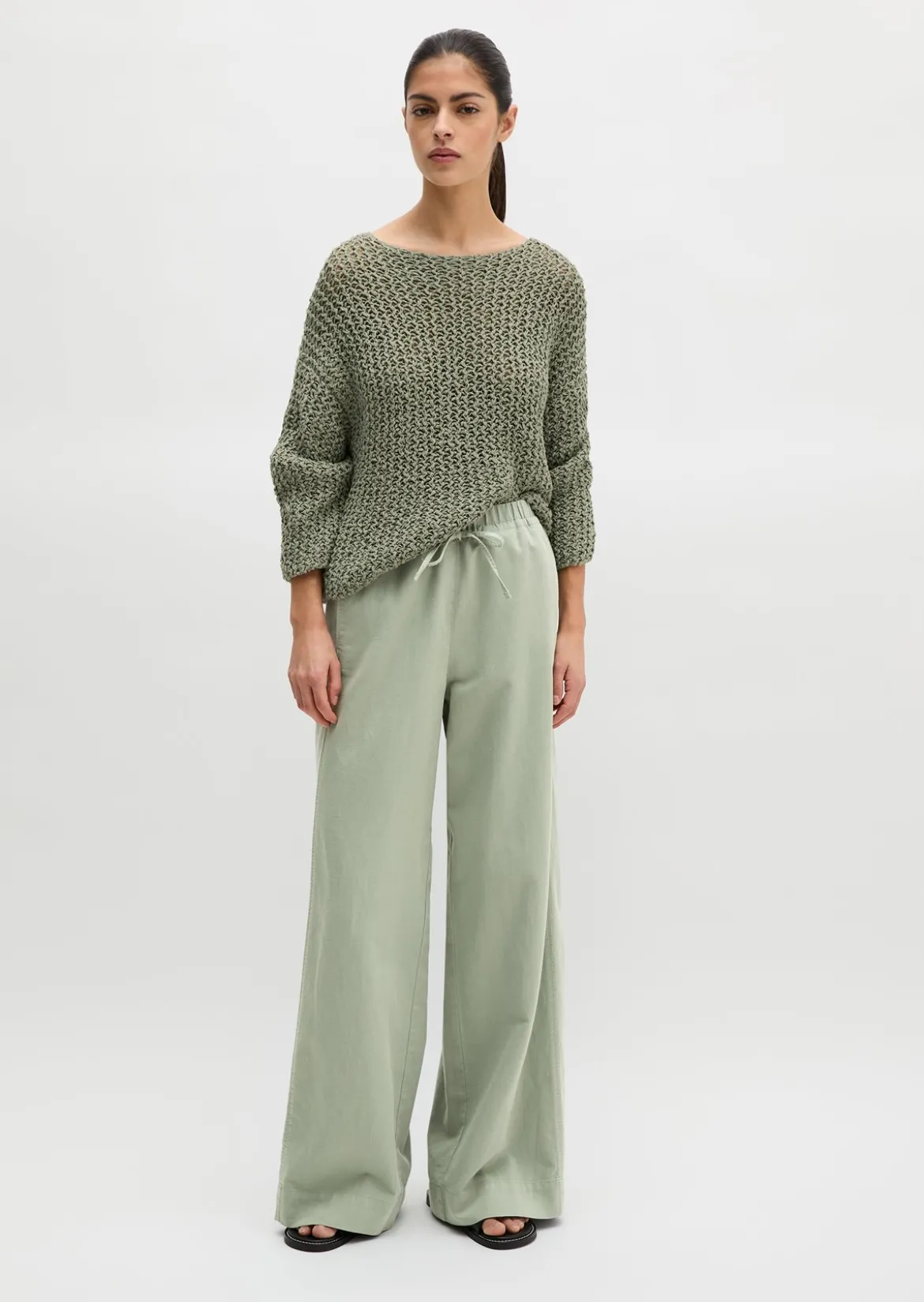 Weite Hose aus Bio-Baumwolle-TENCEL™ Lyocell-Leinen-Mix